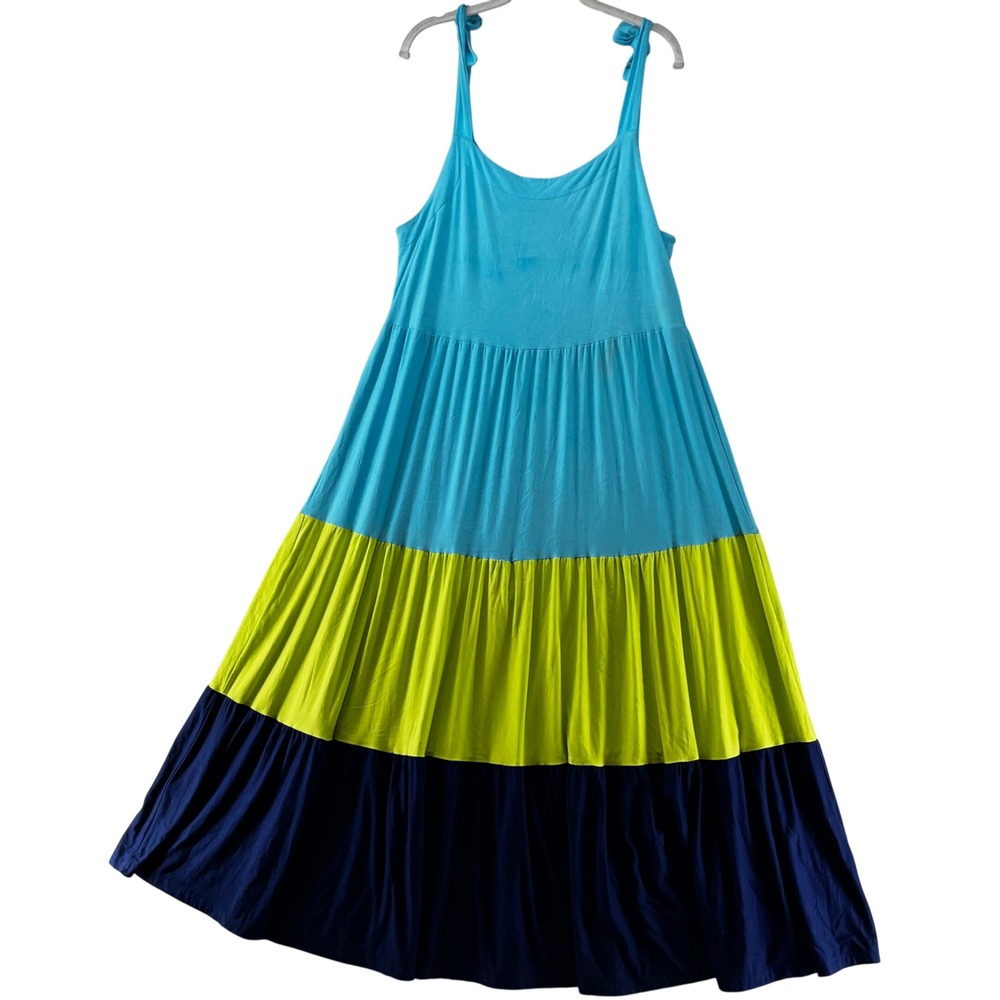 Pure Essence Urbanology Maxi‎ Dress Sleeveless Tiered  Colorblock Blue Green M/M